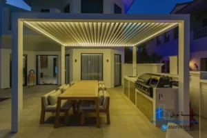 برجولة ألمنيوم مع إنارة في الخبر – تصميم راقٍ من بصمة نوبل ضمن تركيب مظلات وسواتر الشرقية